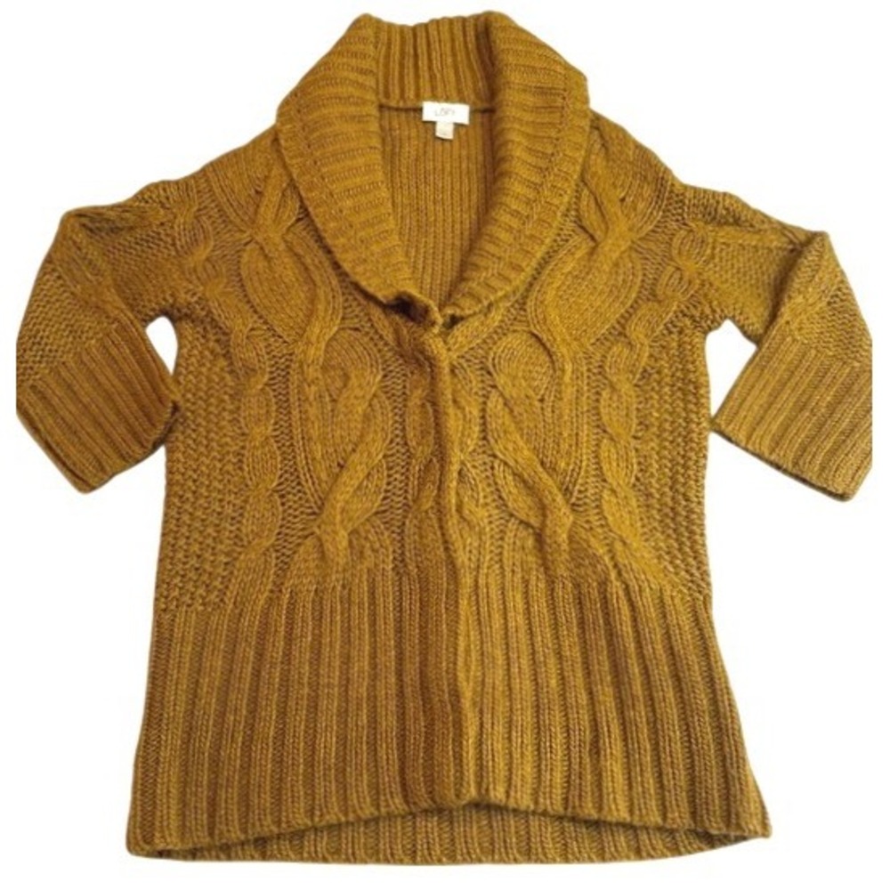 LOFT Ann Taylor Oversized Chunky Cable Knit Cardigan Sweater Womens S Wool Cozy - Picture 9 of 12